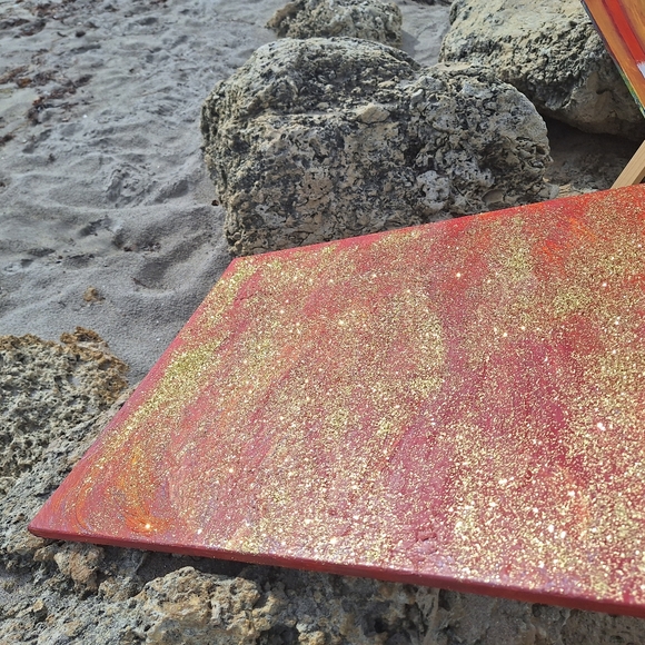 Acrylic Painting On Canvas Glowing Gold Red Sunset 24" x 30" - Picture 7 of 11